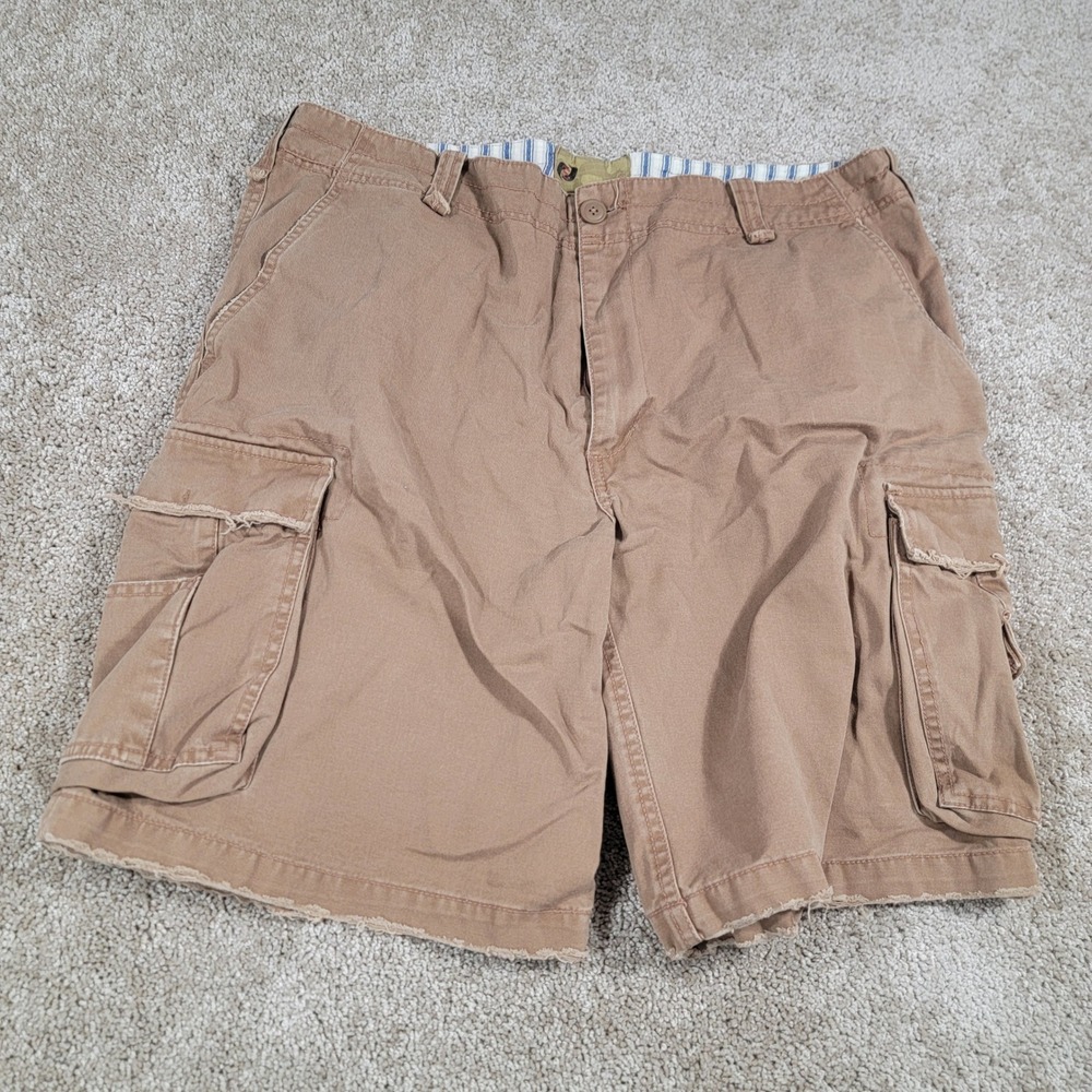 Sideout Mens Khaki Cargo Shorts Distressed Hem Utility Pockets Casual Size 38